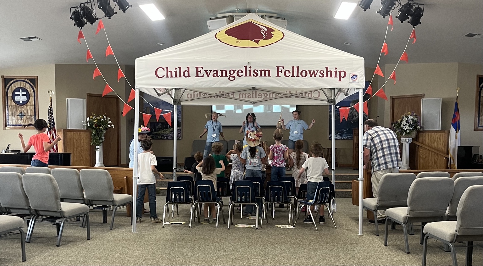 Children participating in a Child Evangelism Fellowship activity at Bonanza Community Church