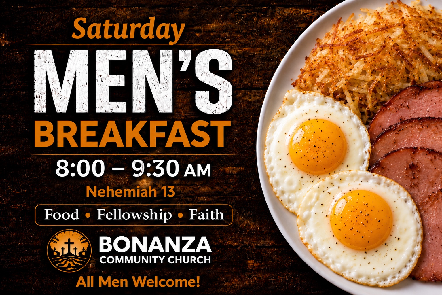Bonanza Community Church Saturday men's breakfast invitation